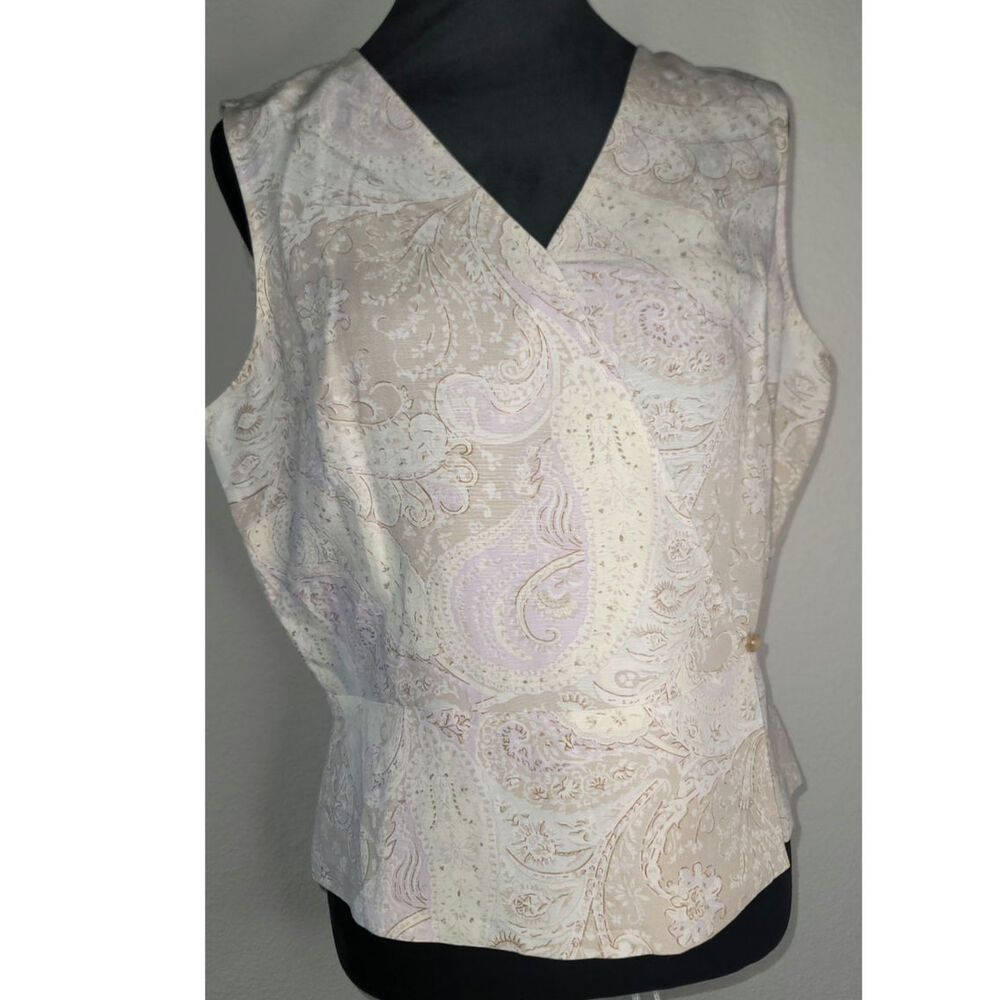 Nine & Co. Sleeveless Paisley Linen Blend V-neckline Blouse  Wrap-style Sz 10